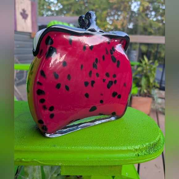 Murano Style Art Glass Red and Black Dots Hand Blown Coin Purse Vase - Picture 6 of 6